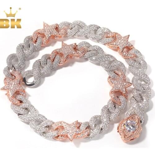The BLING KING Two Tone 16MM Miami Eye Lock Cuban Chain With Five-pointed Star Necklace Iced Cubic Zirconia Charm HipHop Jewelry