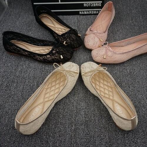 Summer 2020 Lace Flat Shoes Women Ballet Flats Ballerinas Slip On Loafers Breathable Moccasins Bowtie Flats Casual Ladies Shoes
