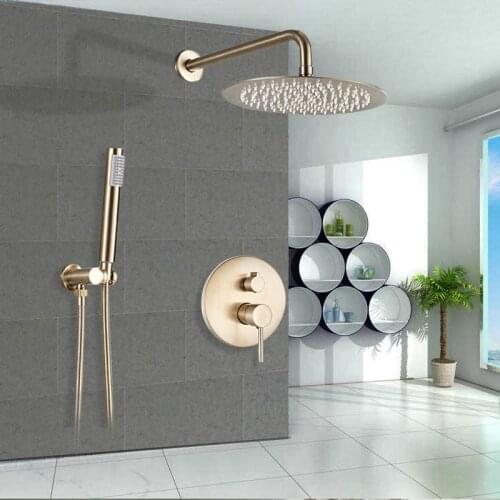 Brushed Golden Bathroom Shower Faucets 8" 10" 12" 16" Rainfall Shower Head 2 Ways Single Handle Mixer Tap With Handshower