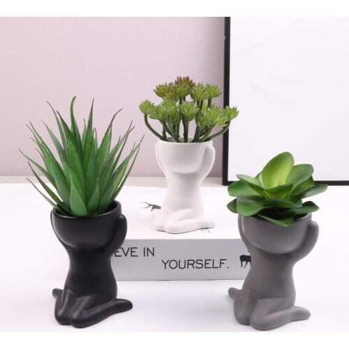 Cute Flowerpot Imitation Humanoid Shape Plant Pot Decorative Ceramic Fine Workmanship Plant Vase Planting Planter Pot for Home