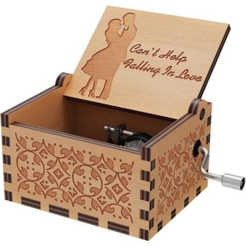 Hand Cranked Engraved Music Box - Can't Help Falling In Love Mini Musical Box Toy