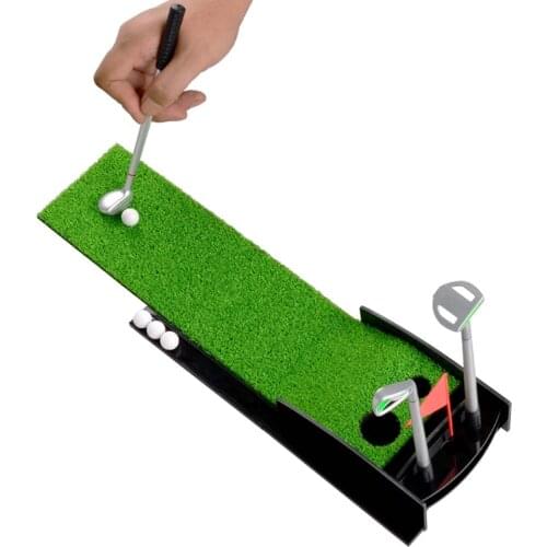 Mini Desktop Golf Clubs Putter Pen Kits Set with Flag Grass Balls Professional Golf Practice Mat Green Long Challenging Putter