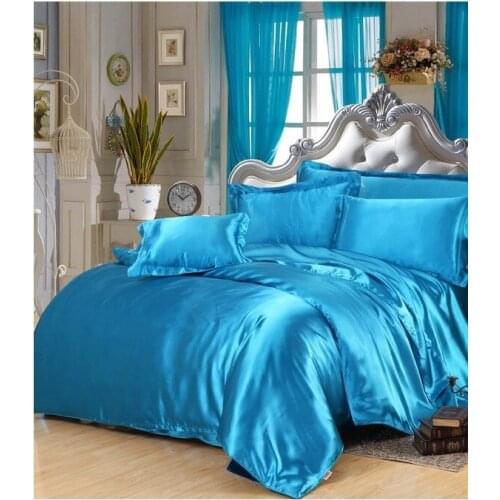 Silk bedding set lake Blue Satin Super King size queen full twin duvet cover sets fitted bed sheet bedspread double single 6pcs