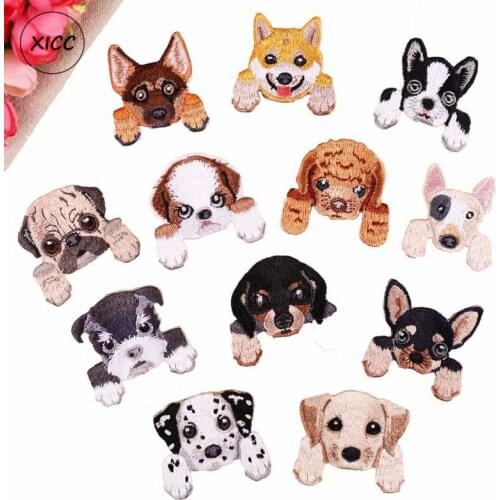 Cute Dog Embroidered Patches For Clothing Iron On Heat Transfer Badge Sequin Sewing Stickers Dress Appliques Handmade DIY