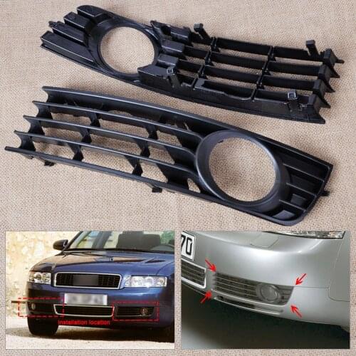 DWCX 2pcs New Grille Front L&R Insert Bumper Fog Light Grille Protective Mesh 8E0807681 8E0807682 for Audi A4 B6 2002 2003-2005