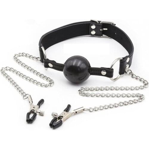 New set PU Leather bondage restraint Nipple Clamp mouth oral Gag Exotic Accessories Tool Slave BDSM no vibrator sex toy female