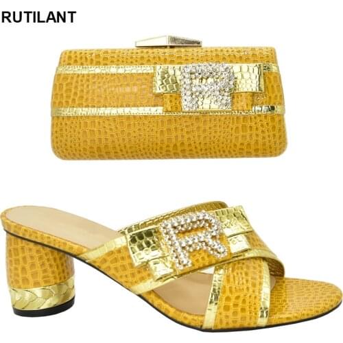 New Arrival Women Shoes and Bags To Match Set Sandalias Rasteiras Femininas 2019 Square Heel Buckle Strap bride cristal Party