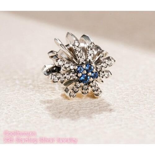 925 Sterling Silver Dazzling Fireworks Charm, Clear CZ &Blue Crystal beads Fit Original Pandora Charms Bracelet DIY Winter