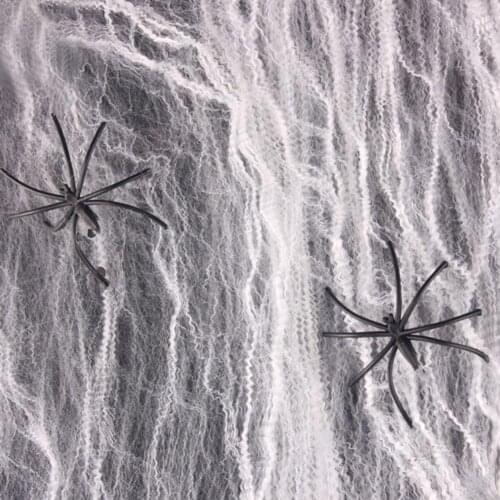Halloween Spider Web With 2 Plastic Spiders Stretchable White Spiderweb Halloween Party Haunted House Decor Supplies Photo Props