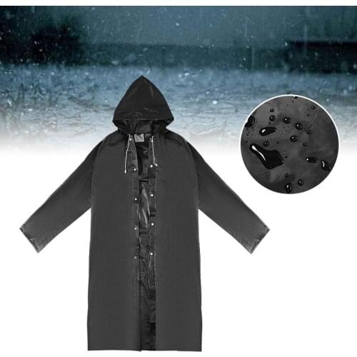 Unisex Adult EVA Raincoat Black Long Style Portable Outdoor Hiking Camping Travel Cloth Long Rain Poncho With Hat