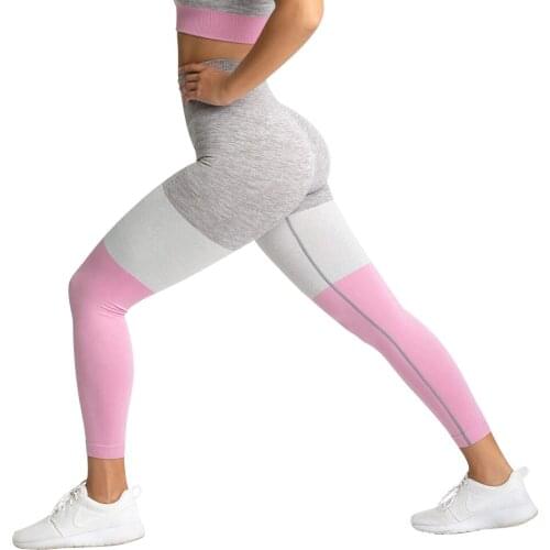 Sexy Women High Waist Yoga Leggings Knit Seamless Breathable Fitness Pants Three Colour Contrast Tights