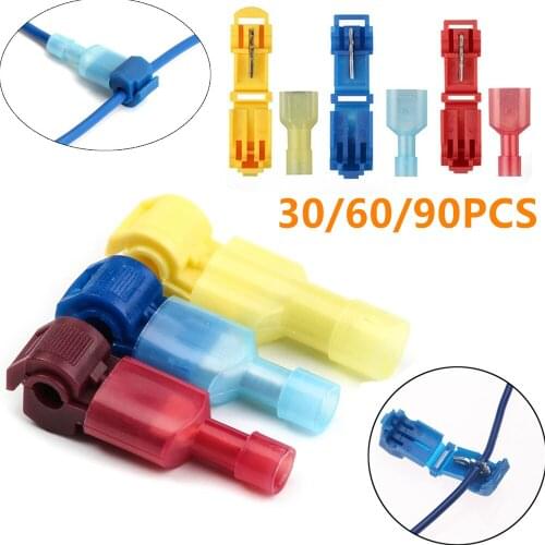 30/60/90PCS T-Tap Electrical Wire Connectors Self-Stripping Quick Splice Terminals Insulated Male Quick Disconnect Terminals