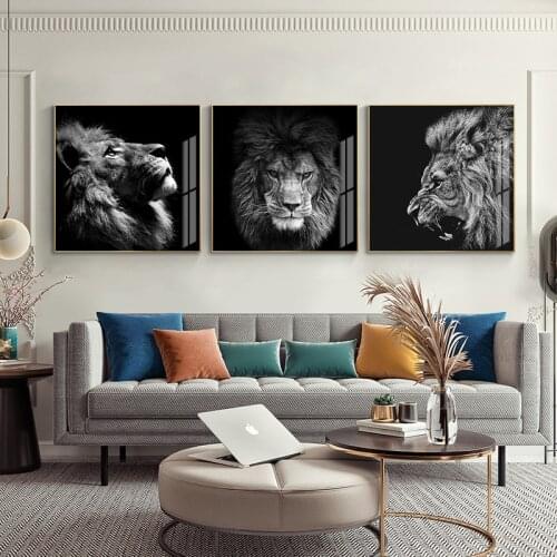 Modern Animals Black and White Lions Canvas Art Paintings Wall Art Pictures for Living Room Home Decor (No Frame)