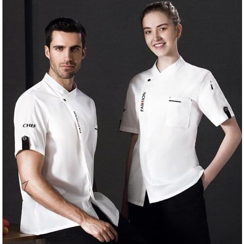 Black Thin Breathable Summer Short Sleeve Chef Clothing Men and Women High Quality Big Size Cheap Work Uniform Hotel Whites Coat