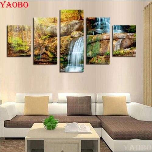 Waterfall Landscape Diamond Painting Full Square Cross Stitch 5D DIY Diamond Embroidery Full Display Rhinestones Decor Home 5pcs