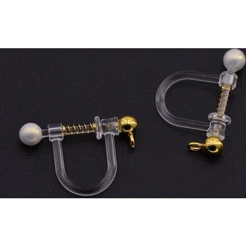 SEA MEW 50PCS Steel Transparent Spring Pearl Ear Clip For Jewelry Making Ear Plug Resin Earrings Base Setting For Jewelry Making