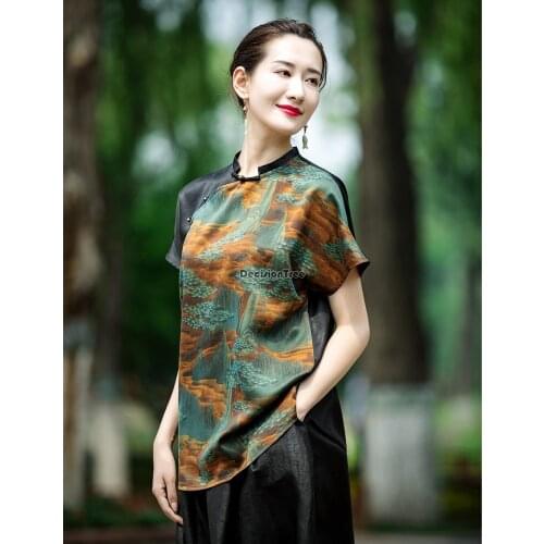 2021 chinese womens ladies chinese national wind loose traditional hanfu cotton linen blouse cheongsam top chinese blouse hanfu