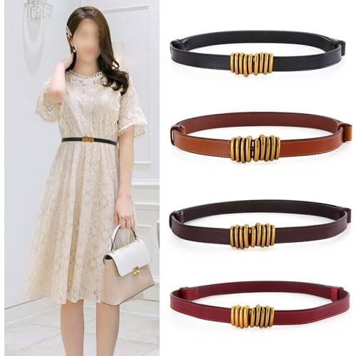 Women Elastic Leather Belts Strap Thin Skinny Ladies Dress Waist Belt Gold Buckle Female Red Belts Cinturon Mujer Cinto Feminino