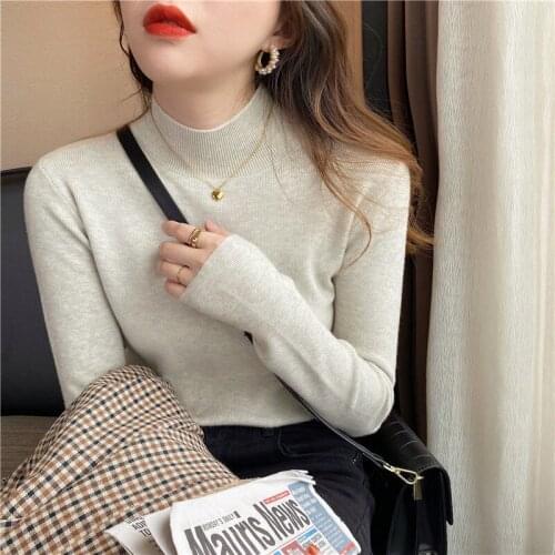 Woman Sweaters Pullover Wool Sweater Autumn Turtleneck Autumn Winter Long Sleeve Inner Wear Slim Top Femme Chandails