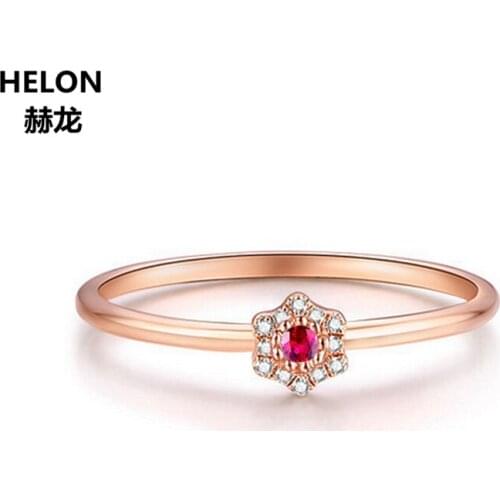 Natural Ruby Solid 14k Rose Gold Natural Diamonds Engagement Ring for Women Wedding Anniversary Party Fine Jewelry Stars Unqiue