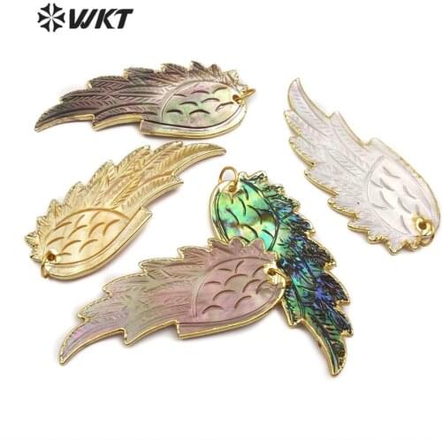 WT-P853 Wholesale 10pcs abalone shell pendant gold trim pendant jewelry mixed color shell pendants for jewelry making