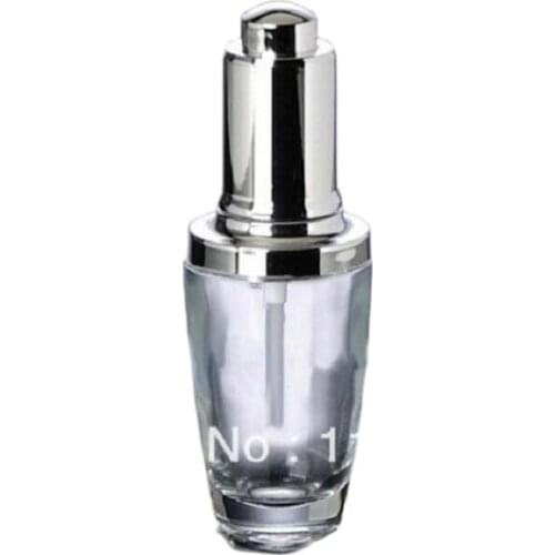 30ML transparent glass bottle with silver press dropper for Cosmetic Packaging