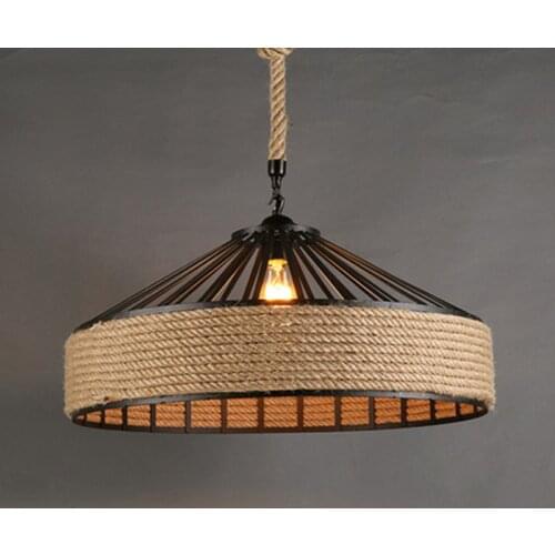 30cm Vintage Industrial Hemp Rope Ceiling Lamp Home Bar Restaurant Round Chandelier Decorative Night Light #A