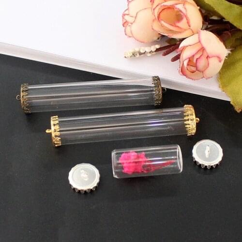 4PCS 28X12/60X12MM Glass Tube Bottle With Both Crown Metal Caps Glass Vials Necklace Pendants Diy Finding