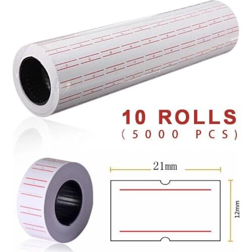 5000pcs/set White Price Tags Grocery Labels 10 Rolls 21*12mm Self Adhesive Pricing Stickers with Dual Red Line Office Mark
