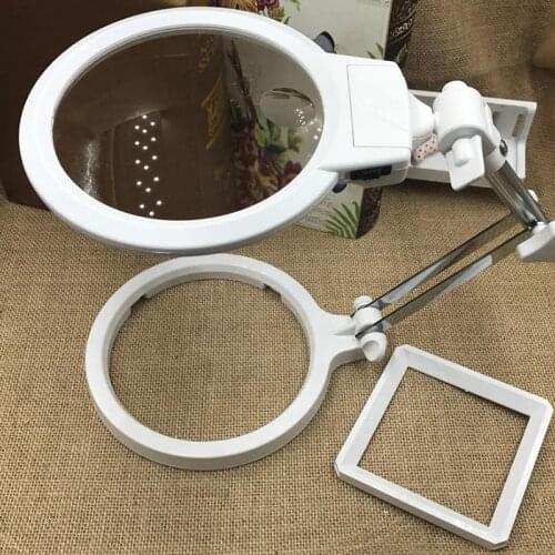 5X Desktop Magnifier Embroidery Reading Stand Magnifying Glasses with Lighting 2 LED Loupe Vergrootglas Lupa