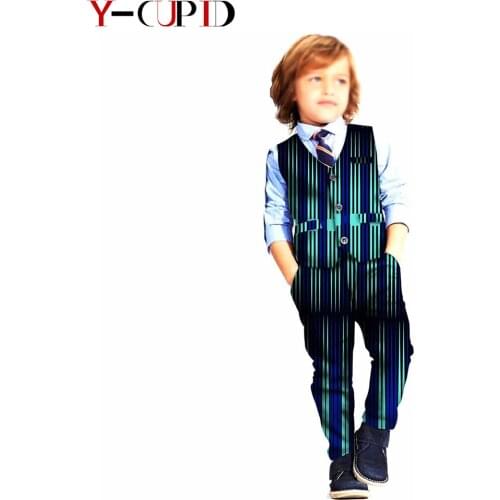 African Clothes for Kids Boys Bazin Riche Ankara Print Vest and Pants Sets Baby Boy Wedding Suit Children Outfit YS204034