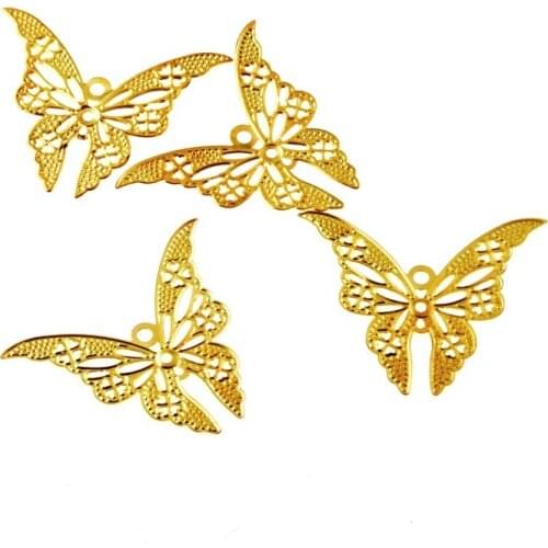 Free shipping 30Pcs Gold Tone Butterfly Filigree Wraps Connectors Metal Crafts Gift Decoration DIY 42x35mm