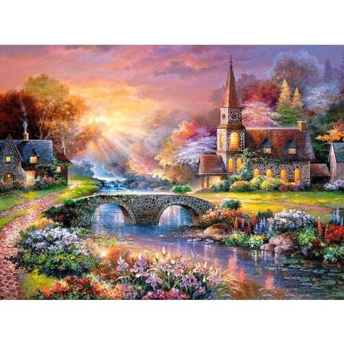 DIY Diamond Embroidery Landscape Handmade Diamond Painting Village Needlework Mosaic Cross Stitch