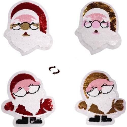 ShinEquin Father Christmas flip the double sided Patches for clothing Diy Reversible change color sequins Patch T-shirt Stickers