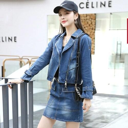 Denim Suit Female Spring and Autumn 2020 Korean Slim Jeans Blazer Jacket and Skirt Set Women Two-piece Fashion Step Skirt K528