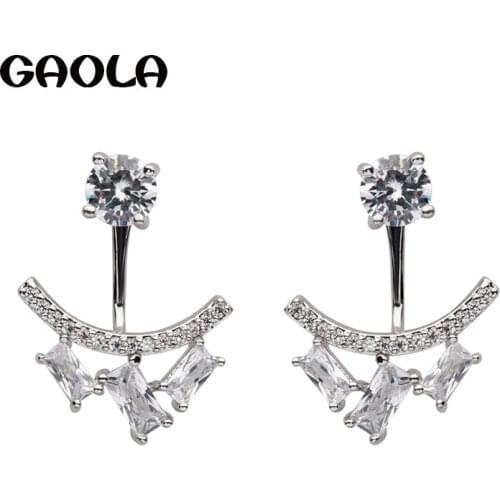 GAOLA Women Fashion Silver Plated Plant Shape Cubic Zirconia Stud Earrings Female Party Gift GLE6182Y