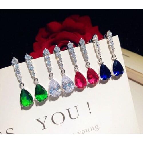 Fine Jewelry Drop Earrings For Women 925 Sterling Silver Water Drop Cubic Zirconia Elegant Temperament Eardrop Bijoux Femme