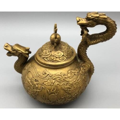 China brass dragon handle flagon crafts statue