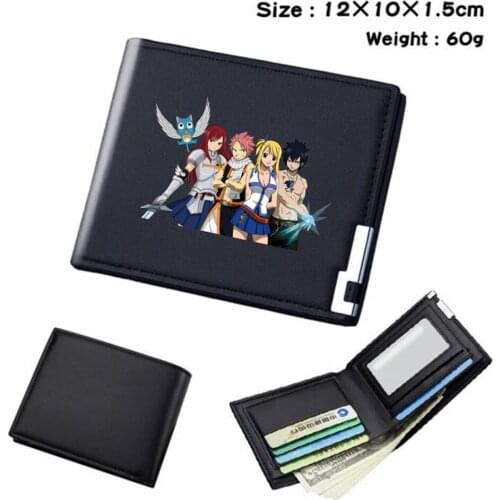 Anime Fairy Tail PU Wallet Card Holder Bifold Short Student Casual Teenger Note Compartment Mens Womens Black Wallet
