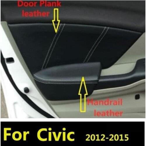 4/8PCS Microfiber Leather Car Door Armrest Panel Protective Cover For Honda Civic 9th Gen 2012 2013- 2015 with Mount Fittings
