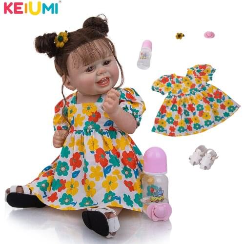 KEIUMI 22 Inch Rooted Fiber Hair Cute Reborn Newborn Baby Doll Many Accessories Fast Delivery Reborn Doll For Birthday Gift