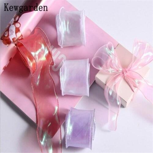 Kewgarden DIY Hair Bow Accessories Sliver Organza Ribbons 60mm 6cm Handmade Tape Bow Gift Packaging Satin ribbon 10 Yards
