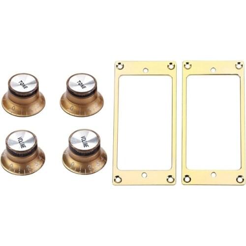 2 Pcs Metal Flat Humbucker Cover Guitar Pickup Frame & 1Set Gold Top Hat Knob for Gibson for Les Paul Gold Foil Button