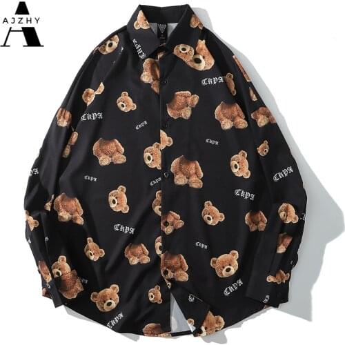 Men Autumn Printing Shirt Streetwear Harujuku Hip Hop Shirts for Men Vintage Loose Oversized Hawaiian Shirt Korean Clothes Tops