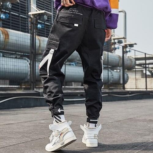 2020 new arrival mens top fashion cargo pants brand velcro binding loose multi pocket leggings hip hop overalls men