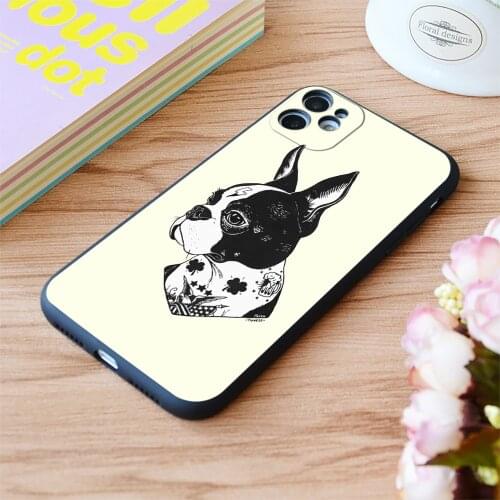For iPhone Tattooed Boston Terrier Print Soft Matt Apple iPhone Case 6 7 8 11 12 Plus Pro X XR XS MAX SE