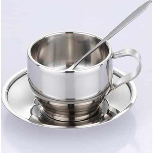 Stainless Steel Coffee Cup Set With Spoon Tray Creative Gifts Water Cup Coffee Mug Cafe Home Stainless Steel Drinkware