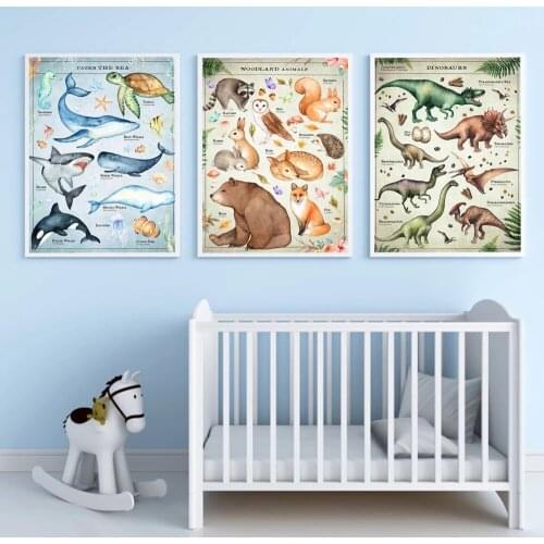 Canvas Wall Art HD Dinosaur Prints Poster Cartoon Animal Home Decoration Nordic Painting For Living Room Modular Pictures Frame