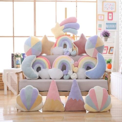 Ins New Colorful Moon Rainbow Star Cloud Conch Plush Pillow Children Plush Toys Soft Sofa Cushion Baby Bedside Pillow Cute Gifts