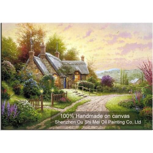 New High Quality Hand Painted Thomas Landscape Oil Painting on Canvas Village Cottages Scene Wall Painting Home Decor Paintings